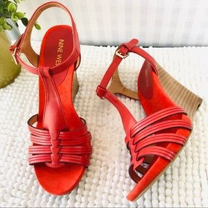 Nine West Red Wedge Sandals